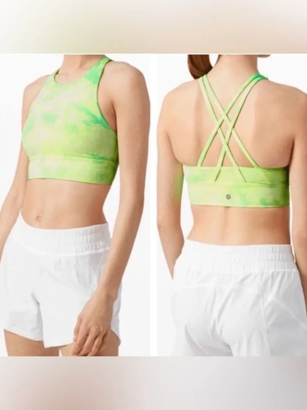 Lululemon High Neck Energy Bra Crop Top Dual Shibori Highlight Yellow Green Sz 6
